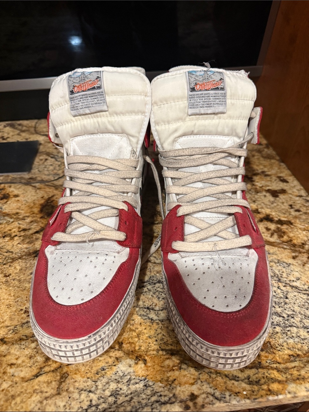 Off-White Men's High-Top Sneakers in Red and White